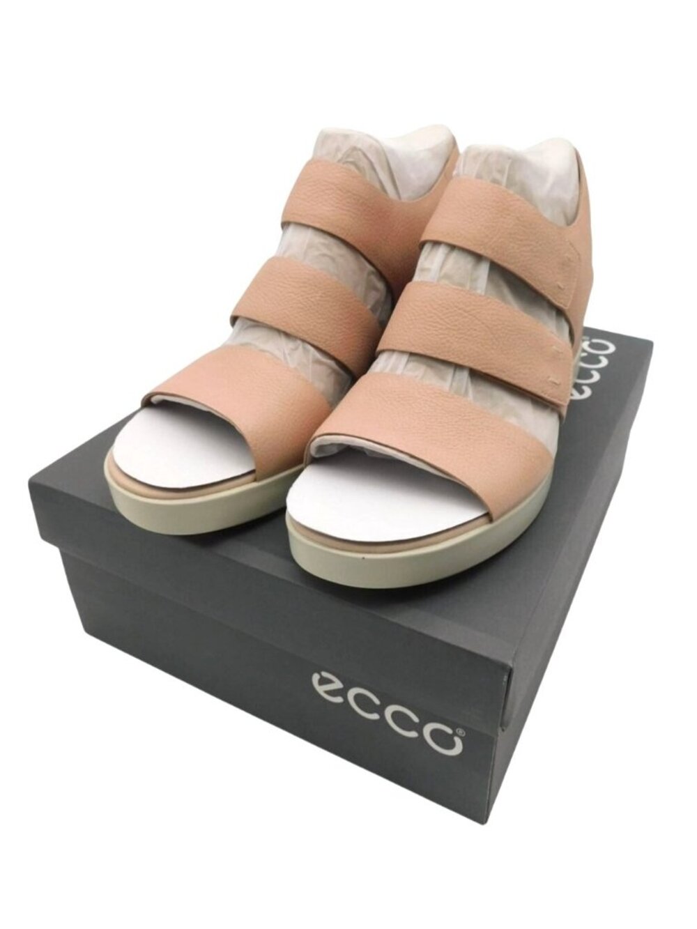 Ecco Shape Wedge Plateau Sandals Rose Dust Leather US 10 10.5 New In Box